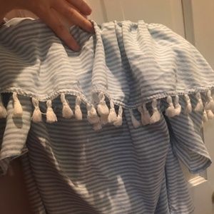 Maybe Wang Off the Shoulder Top in Blue and White